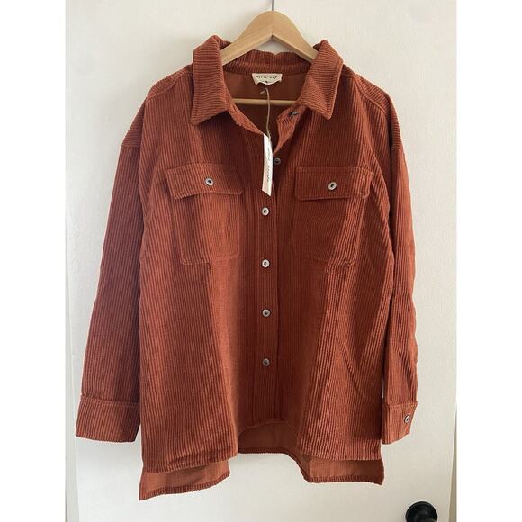 Rust Orange Shacket NWT Medium Button Front Boho cowboy chic Fall Corduroy - Picture 1 of 4
